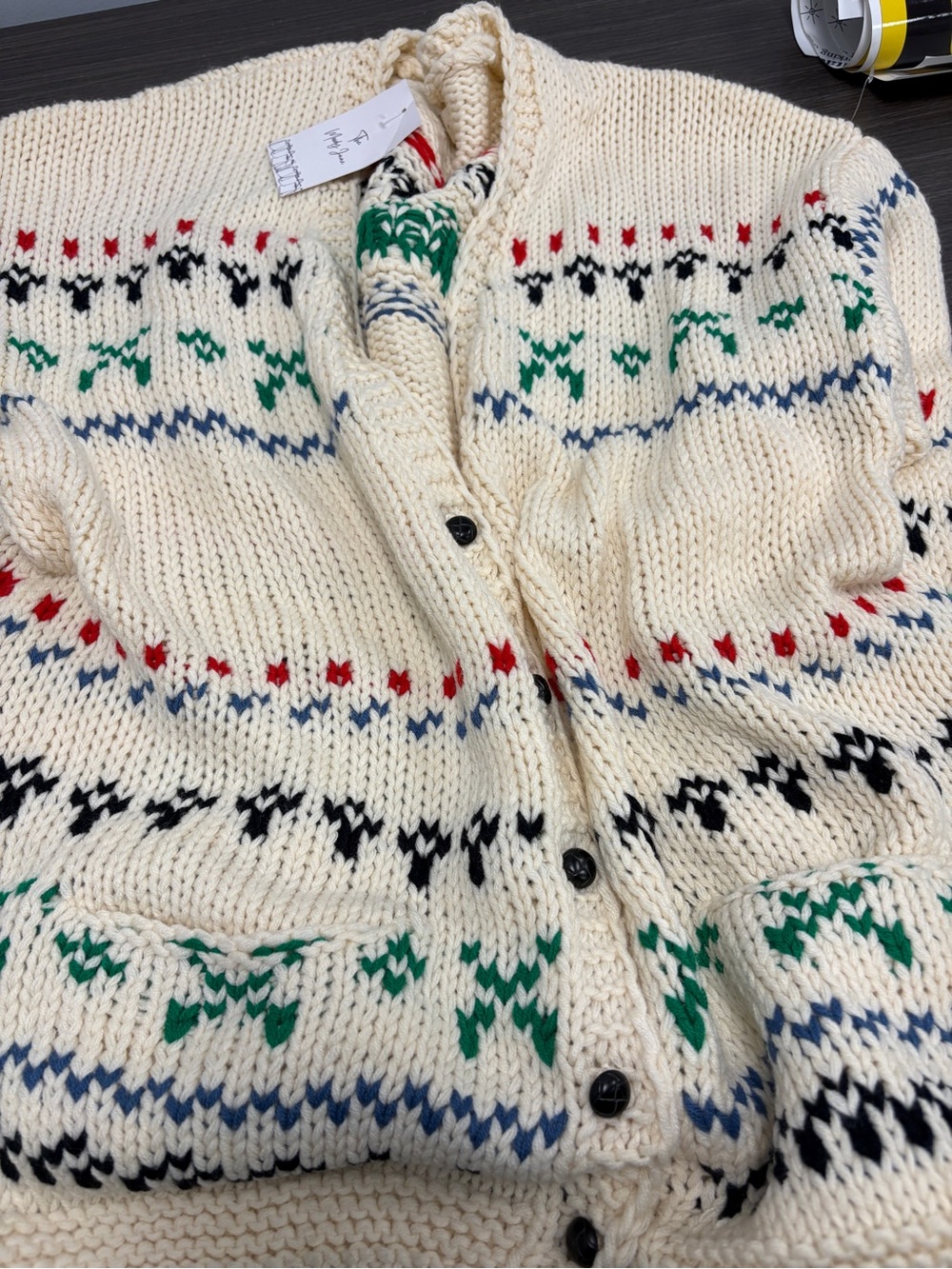 NWT By Together Cream Fair Isle V-Neck Knit Cardigan Sweater